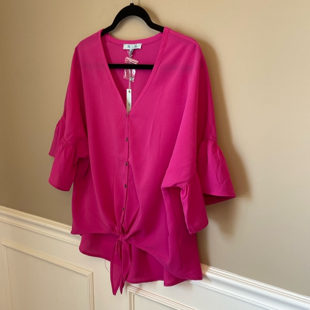 NWT She + Sky Fuchsia Button Front Blouse - Small, Medium, Large‎ - Picture 2 of 9